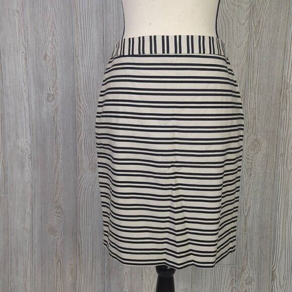 Loft Womens Size 6 Skirt Black Cream Stripe Back Zipper Slit Cotton Stretch NWT - Picture 1 of 8